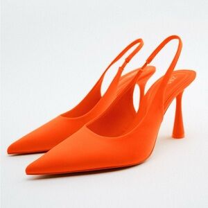 Zara Orange Heels with Slingback Strap
